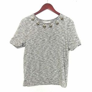 LOFT Jeweled Collar Sweat Shirt Top Gray Medium